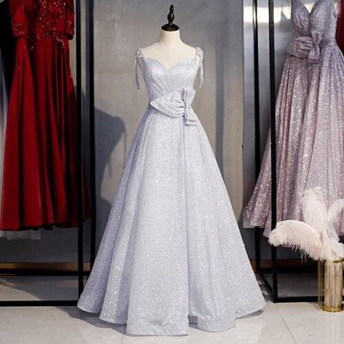 New Sleeveless Strapless Evening Dress Elegant A-Line Floor-Length Bow Sash Simple Pleat Lace Up Party Formal Gown Woman B307