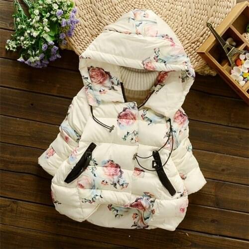Winter Baby Girls Floral Print Thick Warm Hooded Cotton Down Coats Snow Wear Childrens Outerwears casaco roupas de bebe