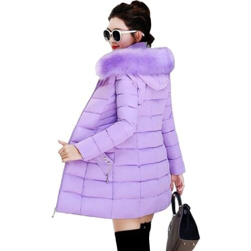 Winter Female Long Jacket Winter Coat Women Fake Fur Collar Warm Woman Parka Outerwear Down Jacket Winter Jacket Women Coat N204