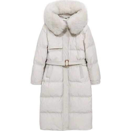 Winter Women Fox Fur Collar Long Hooded Down Jacket Coats Black Warm Jackets Thick Parka White Duck Down Winter Jacket