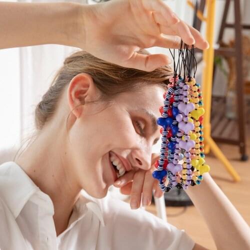 ZMZY New Heart Love Hand Phone Strap Lanyard for Women Bohemian Rainbow Color Beads Rope for Cell Phone Case Hanging Cord