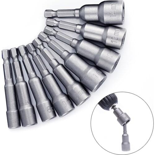 1Pcs 1/4" Hex Shank Power Nut Driver Drill Bit Metric Socket Wrench Screw 6-24mm Magnetic Nut Driver Set Socket Adapter