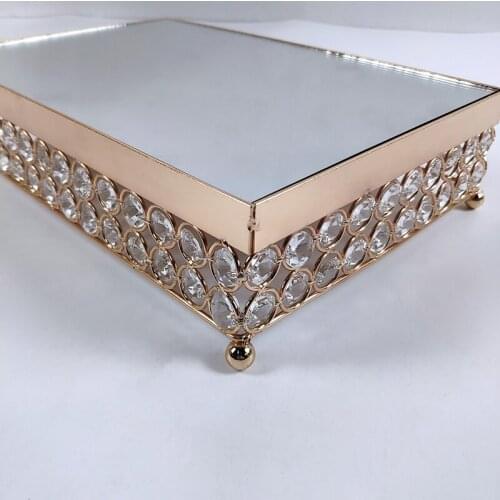 1pcs new arrive square plate gold mirror cupcake stand crystal metal Party and family decoration large fruit plate