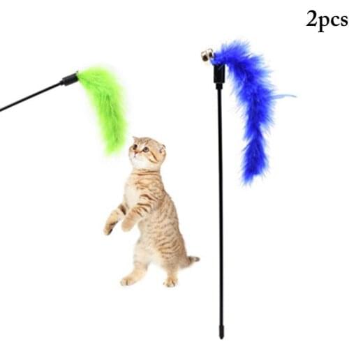 2pcs Random Color Premium Pet Interactive Toy Colorful Turkey Feathers Tease Cat Stick Interactive Cat Toy игрушки для кошек