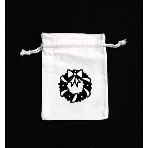 5Pcs Thick Candy Gift Packaging Canvas Bags Black Christmas Pattern Drawstring Linen Cotton Fabric Shopping Pouches