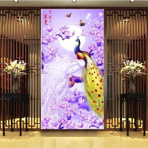 DIY Diamond Painting Embroidery 5D Moonlight Animal Peacock Stick Drill Cross Stitch Full Rhinestone Diamond Mosaic Wall Decor