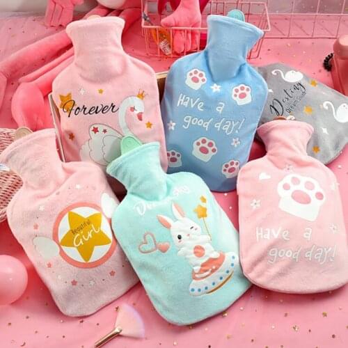 Large Hot Water Bottle with Cute Cartoon Plush Cover 1000ml Girls Kids Hand Warmer Hot Water Injection Bag for Pain Relief