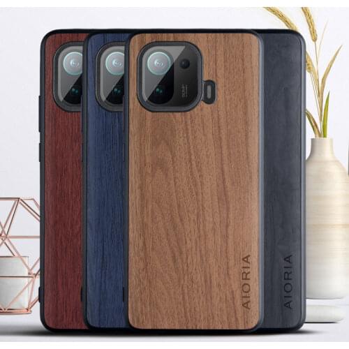 WoodLike case for Xiaomi mi 11 Pro soft TPU silicone&PC&wood PU leather skin covers coque fundas for mi 11 pro