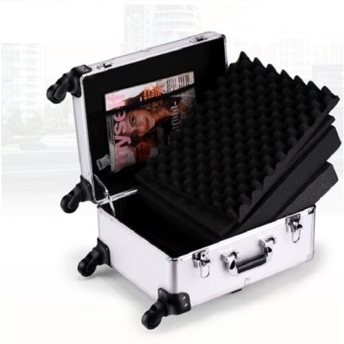 Aluminum trolley rolling luggage toolbox tool case Protective Case equipment box with foam lining suitcases on wheel