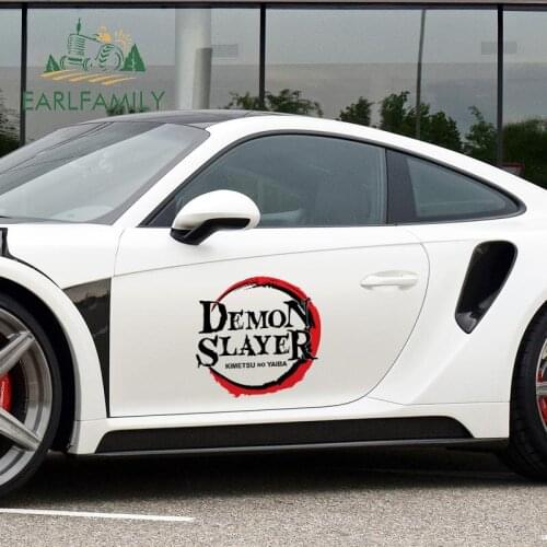EARLFAMILY 43cm x 40.5cm Auto Anime Car Sticker for Demon Slayer Logo Big Wall Window Decal Waterproof Hood Vinyl Car Wrap
