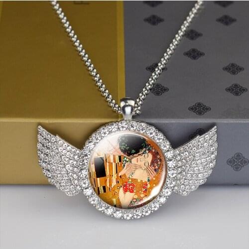 Klimts Mother and Child Art Pendant Gustav Klimt The Kiss Necklace Klimt Art Jewelry Mothers Day Gift Romantic Valentine Gift