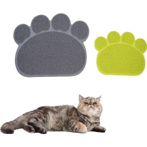 Pet Cat Litter Mat Paw Print Elastic PVC Fiber Feeding Bowl Placemat Cat Bed Pads Non-slip Litter Trapper Mats Cat Accessories