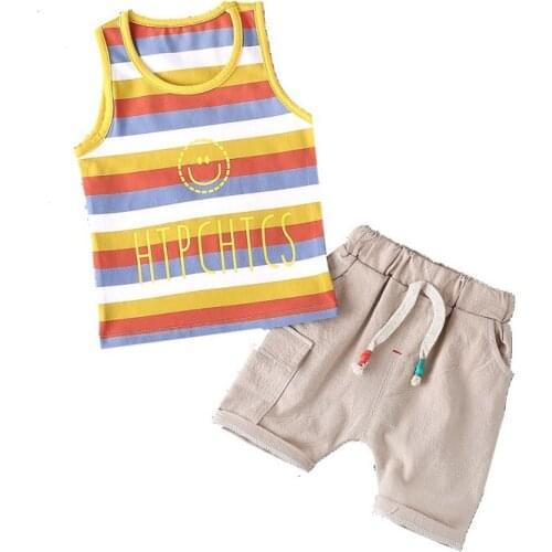 Summer Cotton Children Leisure Baby Boy Clothes Stripe Letter Vest Shorts 2Pcs/sets Infant Outfit Kid Fashion Toddler Tracksuits