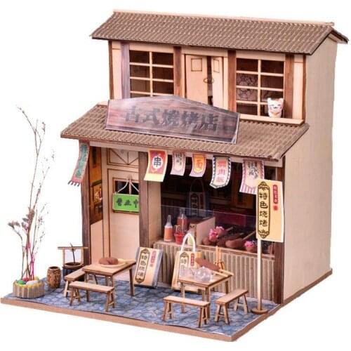 DIY House Miniature with Furniture LED Model Building Blocks Toys for Children Casa De Boneca Chinese Folk Architecture