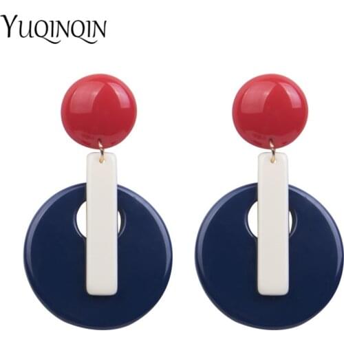 Fashion Resin Acrylic Vintage Charm Drop Earring Colorful Round Big/Long Earrings for Women Statement Korean Earings Hanging