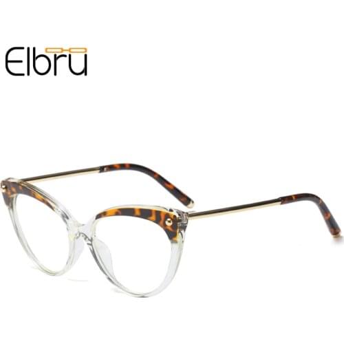 Elbru New Fashion TR90 Cat Eye Glasses Frame Women Men Brand Designer Plain Eyeglasses Optical Eyewear Vintage Computer Goggles