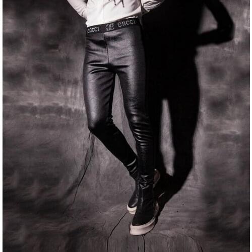 Winter mens slim leather pants male personality plus velvet thickening basic skinny pants men trousers black pantalon homme