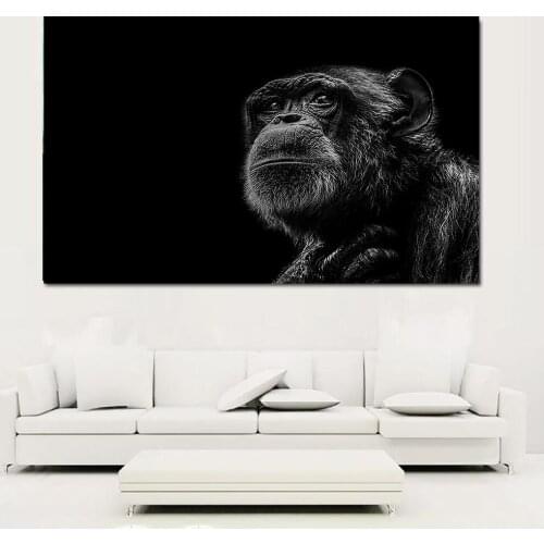 Wall Art Canvas Painting Home Decor 1 Pieces Picture Black White Animal Printed Chimpanzee Modern Modular Poster For Living Room