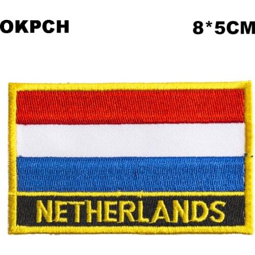 Netherlands Square Shape Flag Iron on patches Orzen embroidery patch custom Stickers for clothes PT0076-R