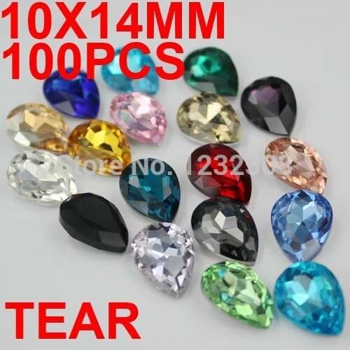 Wholesale 10x14mm crystal tear shape stone silver foiled 100pcs many colors to choose coming with high shine free shipping
