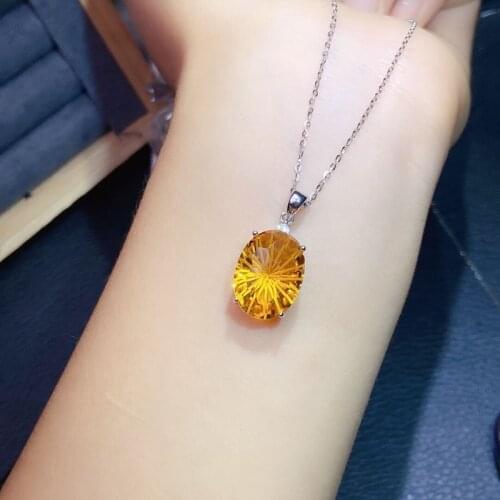Natural citrine necklace, 925 silver, luxury design, Lucky Fortune Yellow Crystal