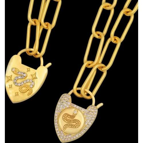 Gold Snake Padlock Necklace for Women Punk Choker Goth Jewelry New Style CZ Zircon Fashion Necklaces Collares Para Mujer