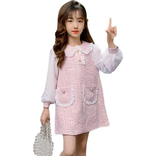 Girls Dress Plaid Pattern Dress For Girls Spring Autumn Patchwork Kids Dresses Casual Style Kids Costume 6 8 10 12 14