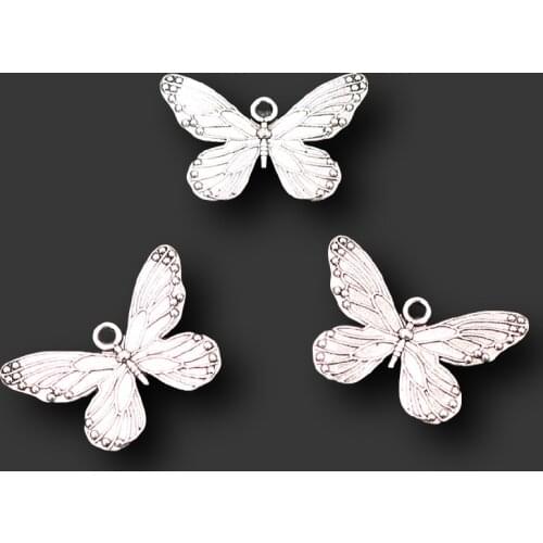 Butterfly Pendant, Butterfly Charm, Insect Charm, Nature Charm, Flying Elf Charm, Silver Plated Tone，DIY Jewelry Making 29*19mm