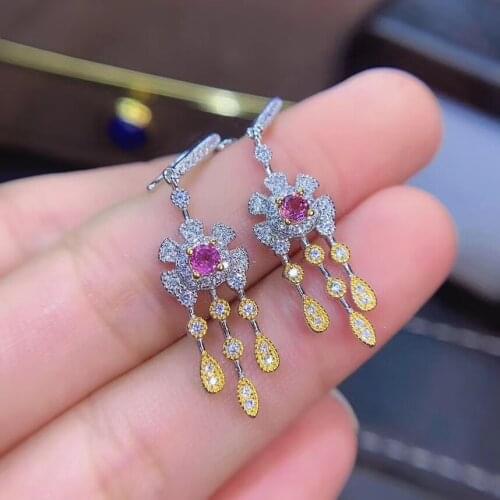 Grace tassels Sun flower strand natural pink tourmaline drop earrings Natural gemstone earrings 925 silver female party jewelry