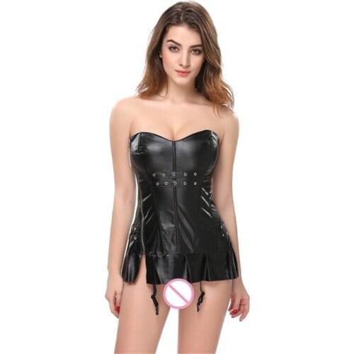 Sexy Women Black Overbust Corset Steampunk Gothic Clothes Lingerie Corsets Dress Sexy Leather Waist Trainer Shapewear