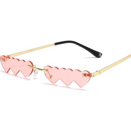 Vintage Siamese Heart Sunglasses Women Luxury Fashion Pink Rimless Rectangle Sun Glasses For Female Mirror Brand Oculos De Sol