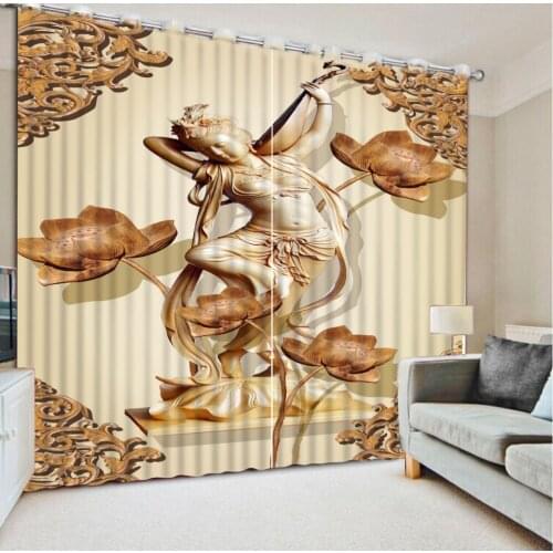 Curtain Fabrics Home Bedroom Decoration Custom Any Size 3D Curtain Wood Carving Female Curtains For Bedroom 3D Curtains