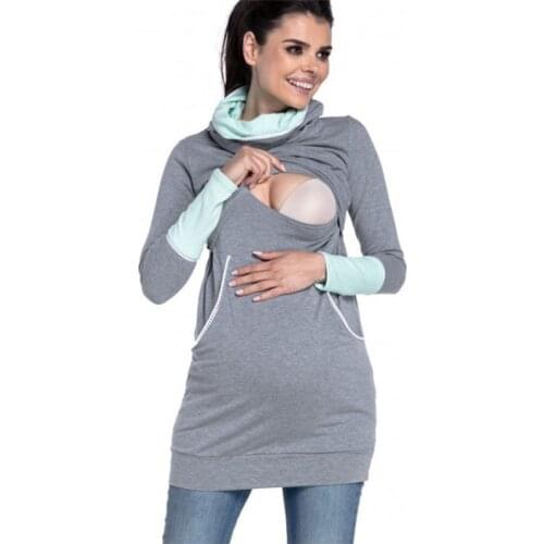 Nursing Maternity Womens Sweatshirt 2021 Long Sleeve Breastfeeding Women Tops Patchwork Hooded Clothes For Pregnant Women B0118