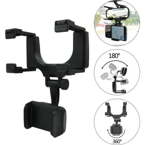 1PC ABS Universal Car Rearview Mirror Mount Stand Holder 360 degrees Rotation Adjustable Phone Holder GPS Stand