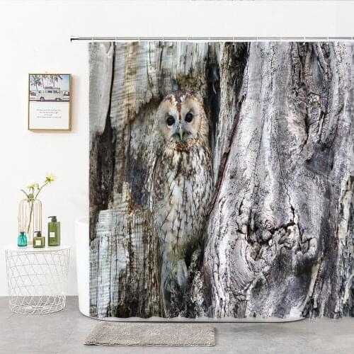 Wildlife Owl Shower Curtain Set Animal Grey Forest Nighthawk Bathroom Curtains Fabric Washable Home Bath Decor Supplies
