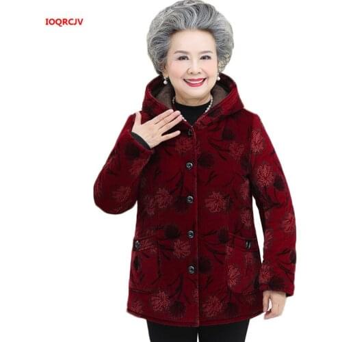 Milldle Age Women Winter Cotton Jacket 2019 New Loose Thick Warm Cotton Padded Coat Plus Size Grandma Hooded Outerwear 5XL W1511