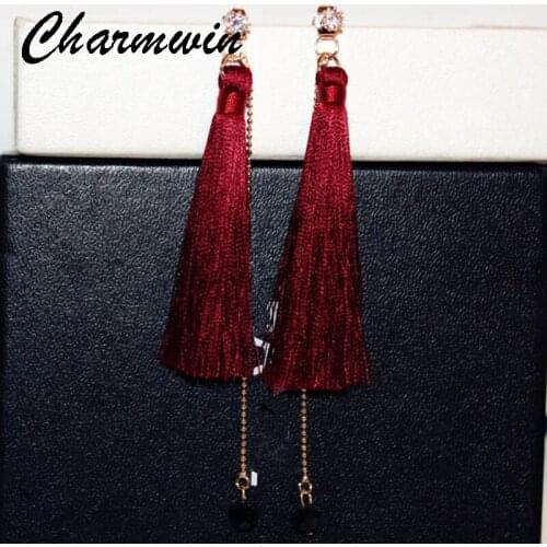 Charmwin Long Tassel Dangle Earrings Jewelry Fashion New Zircon Dual-use Earrings For Women PE1346