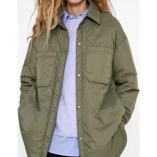 Womens Shirts JacketsThin Oversize Coats Outerwear Big Pocket Overshirt Long Sleeve Outfit Khaki Coat