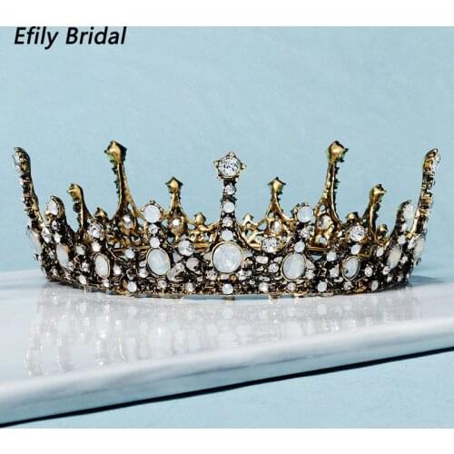 Vintage Crown Crystal Antique Gold Tiaras and Crowns for Women Hair Jewelry Party Hair Accessories Rhinestone Headpiece Headwear