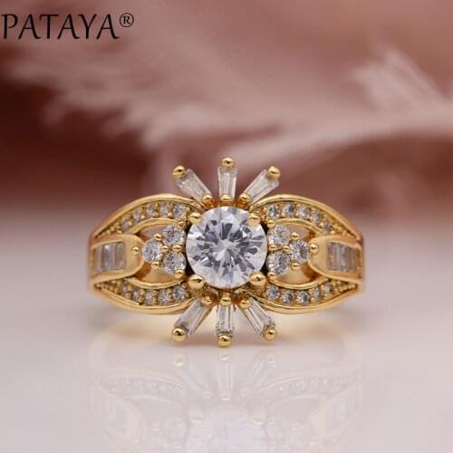 PATAYA New Luxury Ring Women Fashion Jewelry 585 Rose Gold Micro Wax Inlay White Round Natural Zircon Hyperbole Hollow Rings