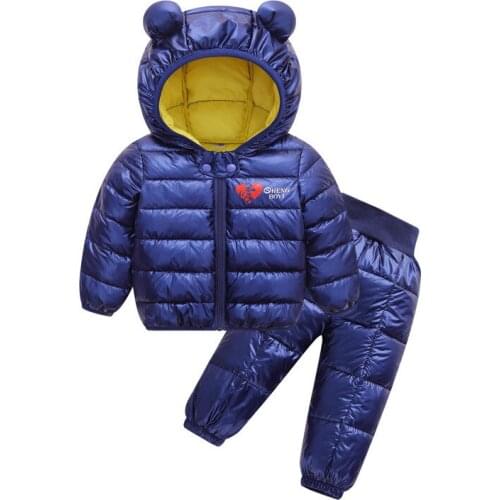 Winter Children Suits Baby Clothing Set Girls Down Jackets Boys Outerwear+Warm Trousers Kids Waterproof Coat With Hoodie 6 Color