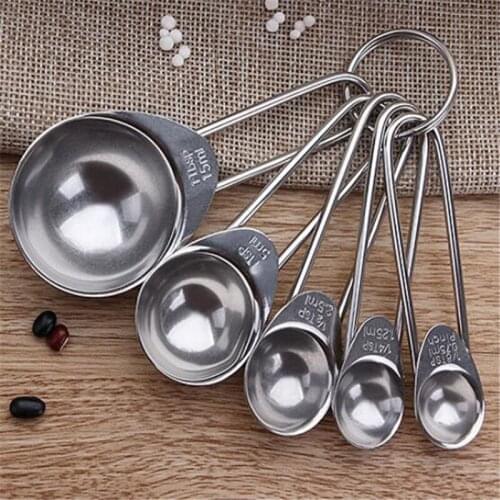 1Set Of Measuring Spoons 5PCS Stainless Steel Measuring Baking Spoons Cooking Cups Teaspoons Utensil L*5