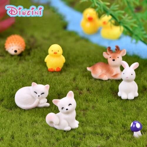 1pc cat bunny deer duck fox Model animal Miniature Figurine Pretend play Kitchen Toy Doll House DIY Accessories gift Baby Gift