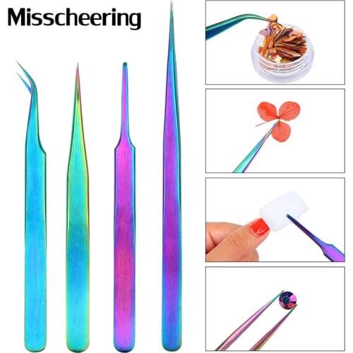 1 Pcs Curved Straight Stainless Steel Chameleon Tweezer Eyelash Extensions Nail Art Rhinestones Pick Up Makeup Nail Tool