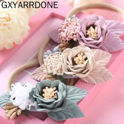 10pc/lot Baby Floral Headbands For Baby Girls Artificial Flowers Nylon Headband Turban Baby Hairband Headdress Newborn Headwear