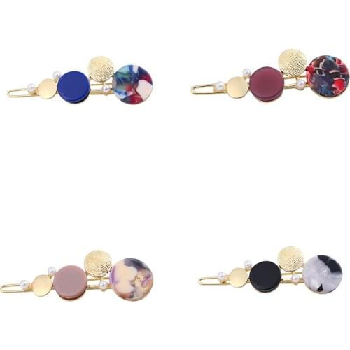 2019 New Boho Colorful Pearl Acrylic Acetate Hair Pins Geometric Round Metal Barrettes Bobby Pins For Women Party Accessories