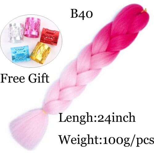 24 Inch Crochet Synthetic Braiding Hair African Afro Jumbo Braid Hair Bundles Strands Ombre False Braids Hair 100g Pink Red