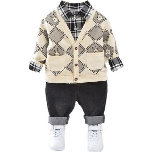 Spring Autumn Baby Clothes Suit Children Boys Jackets Plaid Shirt Pants 3Pcs/sets Toddler Casual Clothing Infant Kids Tracksuits