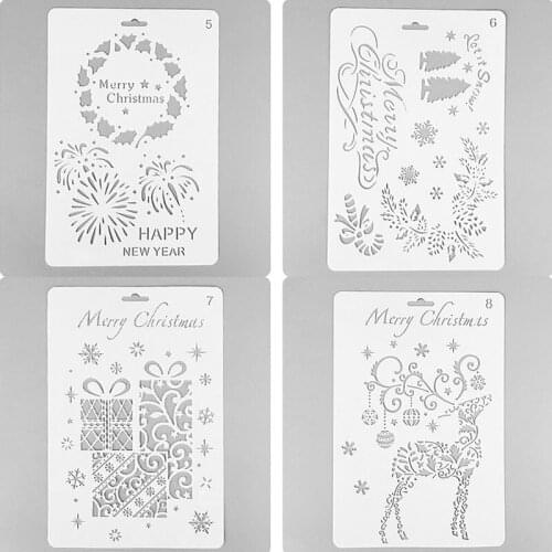 4 Sheet Christmas Fawn Painting Template Stencil DIY Wall Layering Decoration Scrapbook Diary Stamp Coloring Embossing Reusable