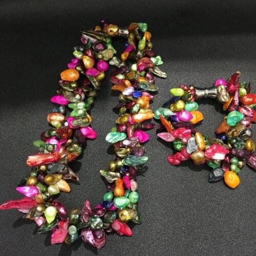4 layers natural fresh water pearl necklace and braclet jewelry set vivid color multi color fashion women jewelry free shipping